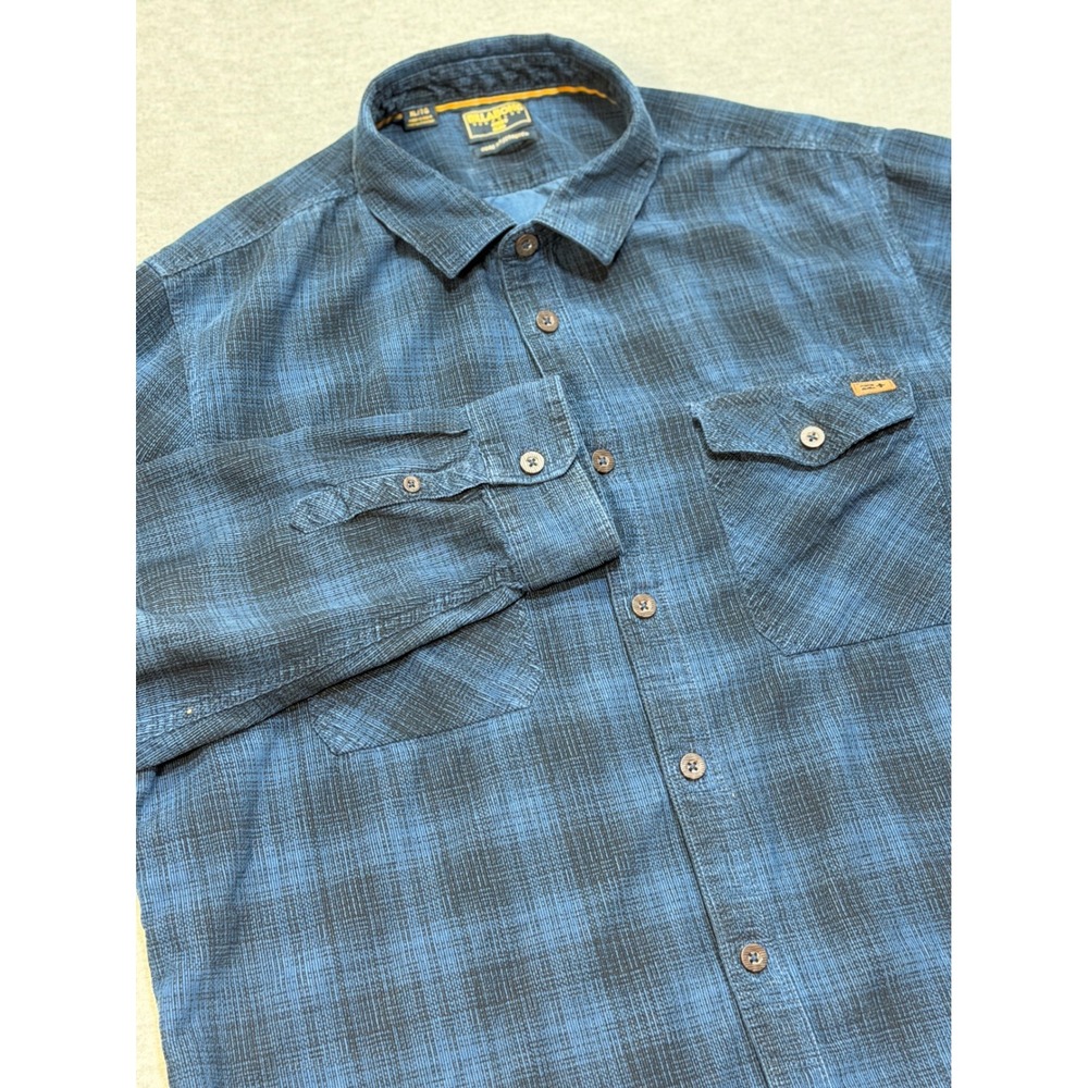 Billabong Mens XL Blue Black Plaid Button Up Long Sleeve Shirt Textured Core Fit